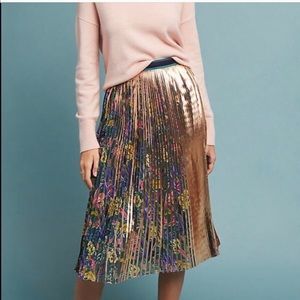 NWT Maeve Printed + Pleated Metallic Skirt